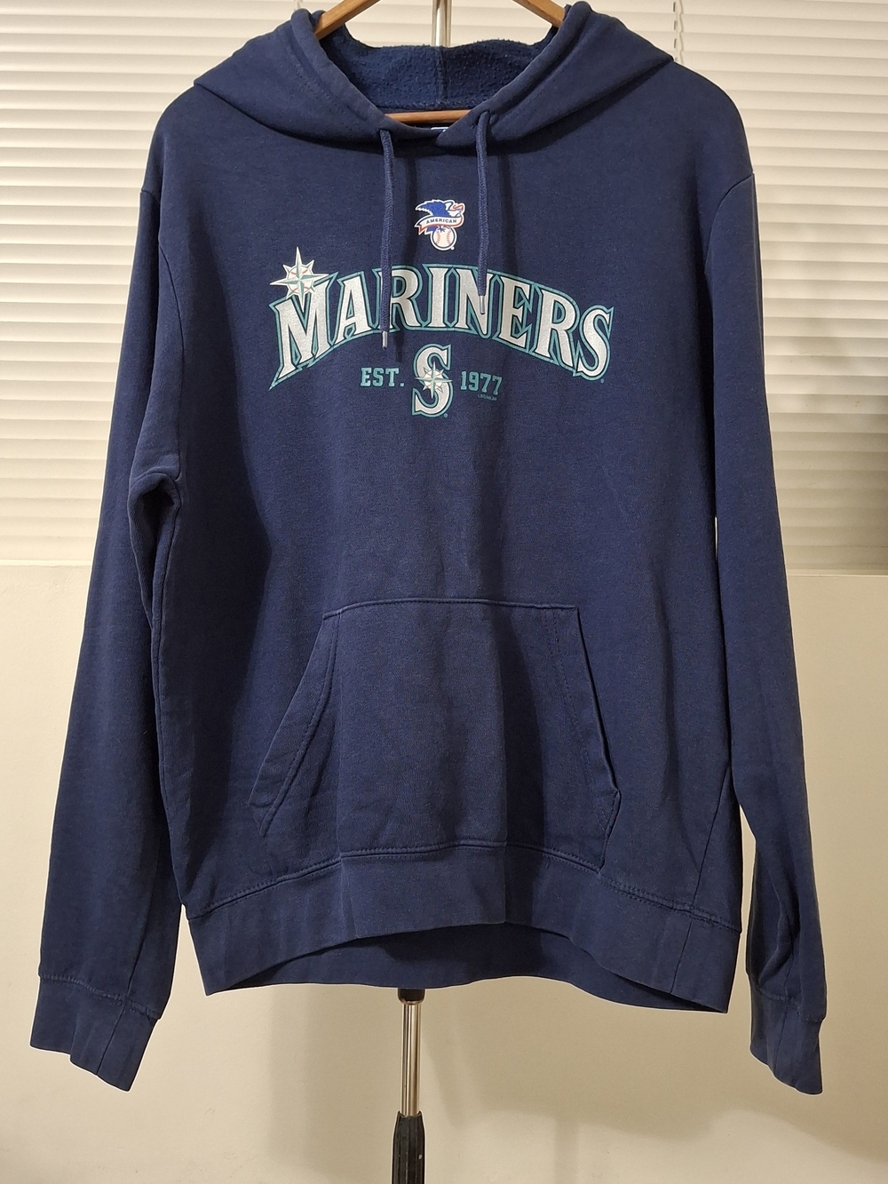 Vintage MLB Seattle Mariners Hoodie Men's Navy Blue Pullover Sweatshirt Large